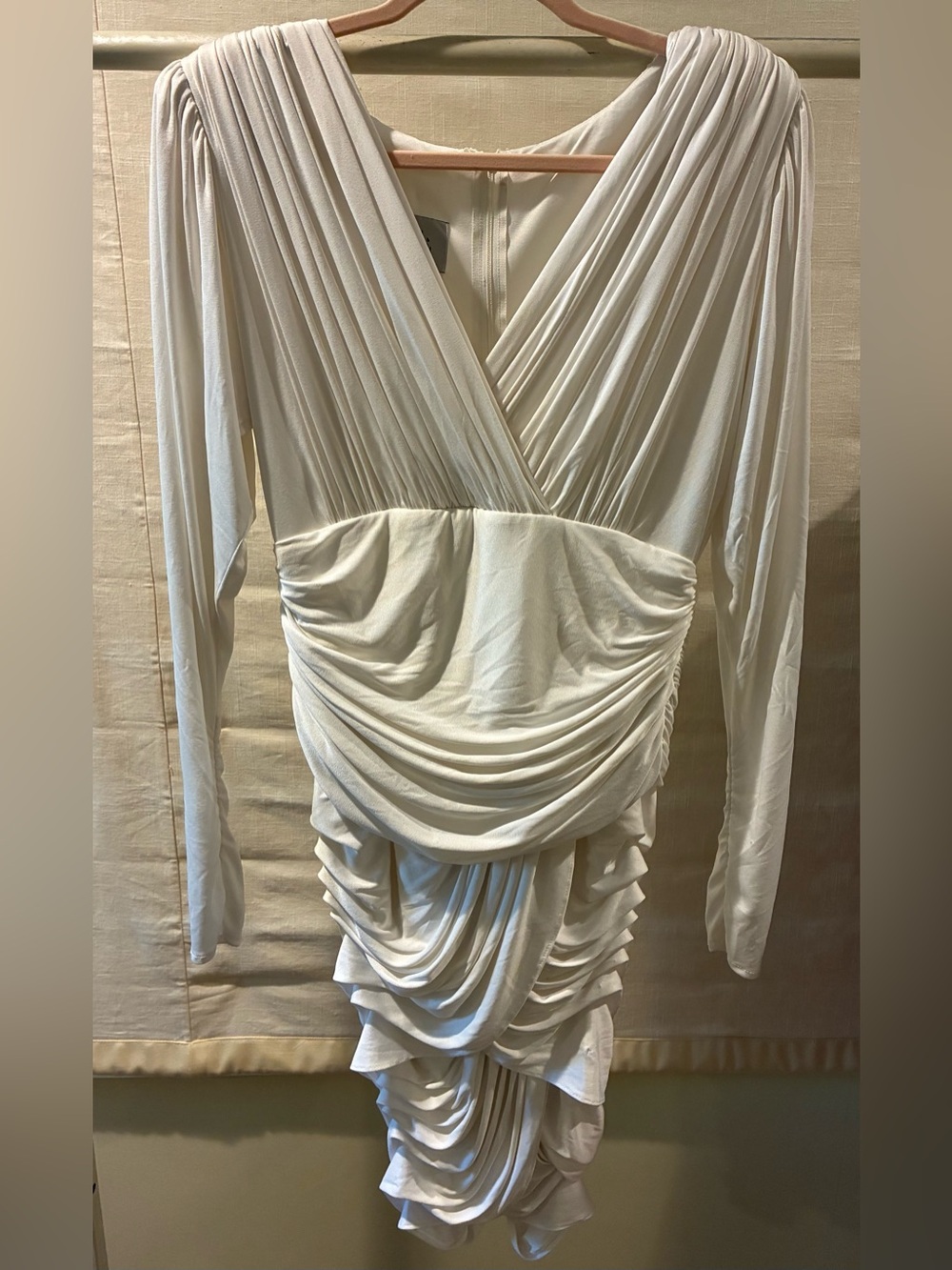 Tadashi Shoji Ivory Long-Sleeve Ruched Draped Dress